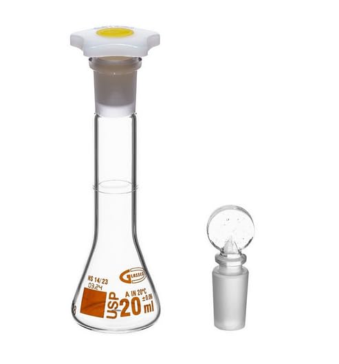 United Scientific® Glassco Volumetric Flask, Class A, Individually Certified, Wide Mouth, 20 mL
