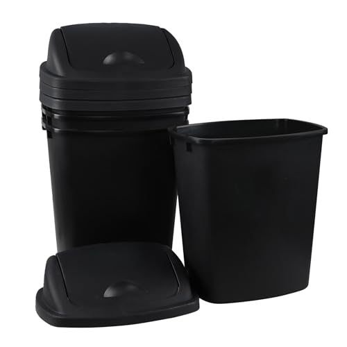 Set 4 Canecas de Basura 6 Galones con Tapa Negra