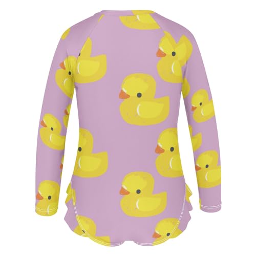 Wusikd Girls Long Sleeve Swimsuit Cute Yellow Duck One Piece Bathing Suit Zipper Pink Swimwear Sun Protection 3T3