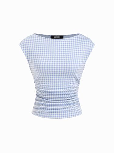 CIDER Gingham Boat Neck Tops for Women Sleeveless...