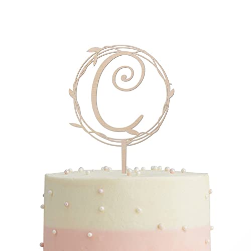Junelucky Rustic Wood Initial Letter C Wedding Cake Topper,Wreath Monogram Birthday Cake Toppers,Custom Alphabet Letters Cake Topper For Birthday Wedding Engagement Anniversary Party Decoration #TOP3