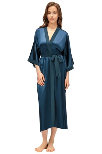 Image of PRODESIGN Satin Kimono Robe Women Long Silky Kimono Bathrobe Sleepwear Wedding Bridesmaid Robe