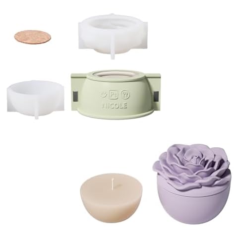 BOOWAN NICOLE Rose Flower Candle Vessels with Lid Silicone Molds & 7oz Candle Refill Silicone Molds, Candle Jar Silicone Moulds for Jesmonite Concrete Cement Mother’ Day Gifts (SH1075-1-2+LZ0699) Cover
