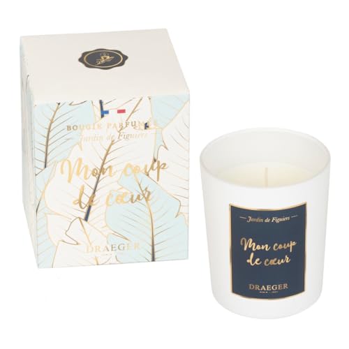 DRAEGER PARIS - Bougie Cadeau Blanche Parfumée Jardin de figuiers Mon coup de coeur - Idée Cadeau Amour, Couple, Amoureux, Anniversaire - Made in France - 100% Cire Végétale - 40h de combustion