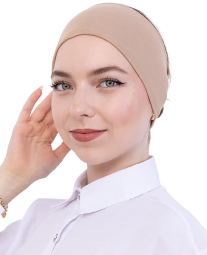 Prien Women Cotton Hijab Cap Stretchy Head Cover Pre-Sewn Inner Muslim Scarf Undercap Non Slip Headband for Daily Wear (Deep Mink)