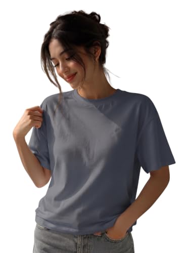 Image of Women's 100% Cotton Relaxed Fit Crew Neck Half Sleeve T-Shirt | Casual Wear Cotton T-Shirt | Regular Fitting Sports Wear for Women | Cotton Gym Wear