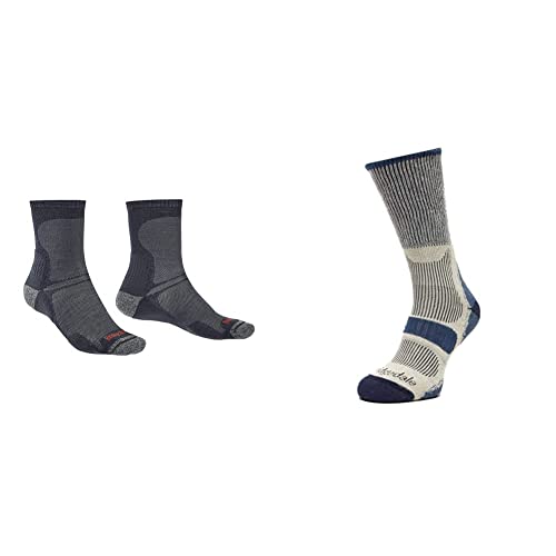Bridgedale HIKE Ultralight T2 Merino Performance Original Crew-Men's- Large-Navy & HIKE Lightweight Cotton Cool Comfort Boot-Men's- Large-Indigo
