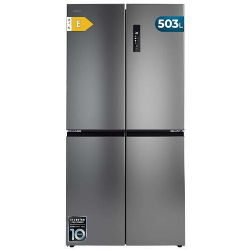 Cecotec Frigorífico 4 Puertas Inox Total No Frost Bolero CoolMarket 4D 503 Inox E, 503 Litros, Alto 177,5 cm y 85,3 cm Ancho, MetalFlexCooling, Compresor Inverter, Cajón Temperatura y Humedad Variable