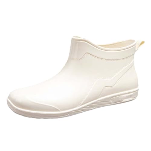 Botas de goma negras para mujer, de media altura, para festivales, cortas, de goma, impermeables, ligeras, transpirables, coloridas, color rosa, zapatos de agua antideslizantes, Blanco, 40 EU Ancho