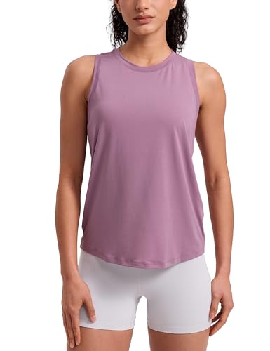 CRZ YOGA Quick Dry Racerback Tank Tops for Women Hip Length - Workout Athletic Running Gym Sleeveless Shirts Crewneck Light Lavender Medium