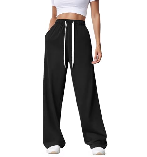 Getervb Pantalon Jogging Femme Pantalon de Sport Taille Haute Pantalons de Survêtement Baggy avec Poches Pantalons de Détente pour Yoga Running Fitness Training