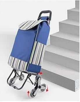ORWEST smart Blue Striped Stair Climbing Hand Trolley with Detachable Fabric Bag | 6 Wheel Design for Easy Shopping Moving | Foldable Portable Lightweight Grocery cart-image-11