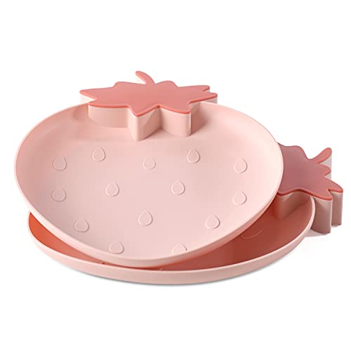 Image of Kawaii Strawberry Plastic Trays Snack Plates Kitchen Bowls,2 Pack Serving Platters Food Tray Decorative Serving Trays for Candy Fruits Dessert