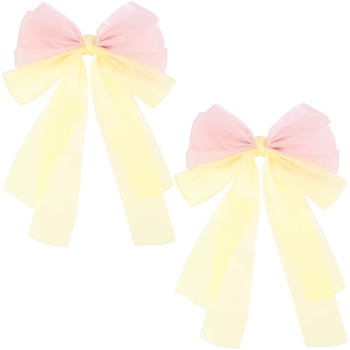 Set de 2 pinzas grandes de lazo para cabello rosa amarillo miniatura 1