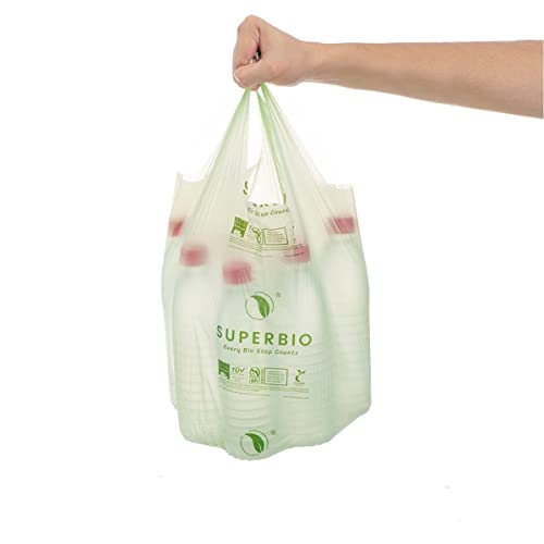 Superbio 2.6 Gallon Compostable Handle Tie Bags, 100 Count, 2 Pack, Compost Trash Bags, Garbage Bags Certified By Bpi Meeting Astm D6400, 9.84L #TOP3