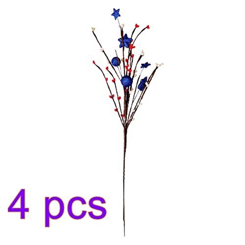 Fgyzyp 4Pcs Artificial Pip Berry Stems For 4Th Of July Independence Day Decor, Red White Blue Patriotic Berry Branch With Pentagram, Floral Berry Spray Picks For Home Office Restaurant Vase Decor #TOP2