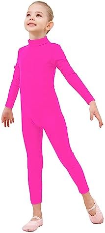 Girls Unitards Long Sleeve Full Body Leotard Kids Turtleneck Bodysuit for Dance Costume Gymnastics 3-12 Years