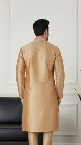 Image of Sadree Men's Silk Blend, Knee Length, Full Sleeve, Mandrin Collor, Solid Style, Attractive Colour, Solid Plain Kurtas