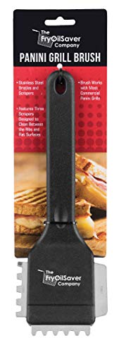 FryOilSaver Co. 90052 Panini Grill Brush - Commercial Electric Grill Stiff Bristle Brush - Stainless Steel Bristles with Hard Plastic Handle - 3 Different Scraper Heads - Heavy Duty Small Grill Brush #1