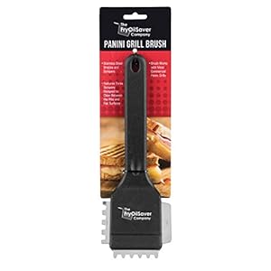 FryOilSaver Co. 90052 Panini Grill Brush – Commercial Electric Grill Stiff Bristle Brush – Stainless Steel Bristles with Hard Plastic Handle – 3 Different Scraper Heads – Heavy Duty Small Grill Brush