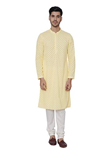 Image of Manyavar Men's Cotton Blend Chikankari Kurta Set (2pcs)