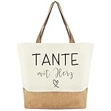 Tarklanda Jutebeutel Tante mit Herz, Jute Baumwolltasche Frauen, Einkaufstasche als Geburtstagsgeschenke, Dankesgeschenke, Geschenke für Tanten zum Geburtstag, Weihnachten, Abschied
