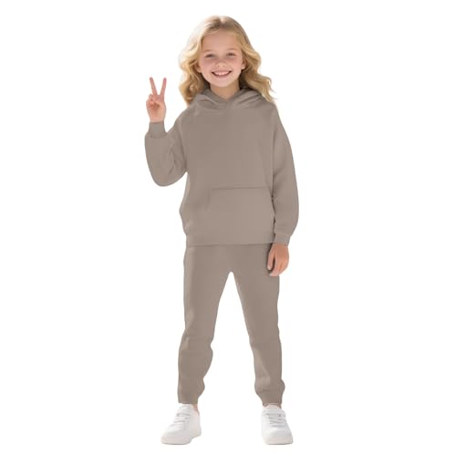 Girls Athletic 2 Piece Soft Fleece Pullover Hoodie Sweatshirt & Joggers Sweatsuit Activewear Set Boys Lightweight Sports Suit