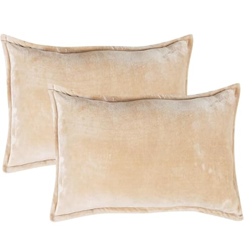 Image of Sands Premium Ultra Soft Woollen Pillow Cover Set of 2 for Winter with Zipper Closure, Cozy Pillow Case Perfect for Warmth, Flannel Warm Pillowcases, King size-18X28 Inches (Beige)