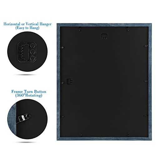 Image of Frametory, 16x20 Picture Frame with Mat for 11x14 Photo - High Definition Glass Wide Molding - Preinstalled Wall Mounting Hardware (Blue, 2 Pack)