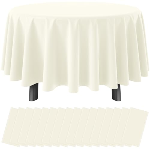 16 Pack Beige Plastic Tablecloths for Round Tables, Premium Decorative Ivory Disposable Table Covers for Parties, Round Cream Party Table Cover for Birthday Wedding Baby Shower Graduation, 84 Inch by Ragnhild - Used condition - US$19.19