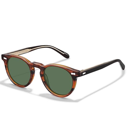 Carfia Lunettes de Soleil Homme Polarisée, Design Retro Acétate Rond Protection UV400 Lunettes pour Conduite et Voyages CA5506