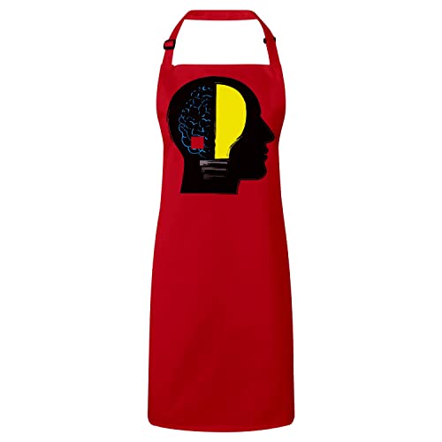 Tablier cuisine rouge haut de gamme design cerveau ampoule imprimé avec précision