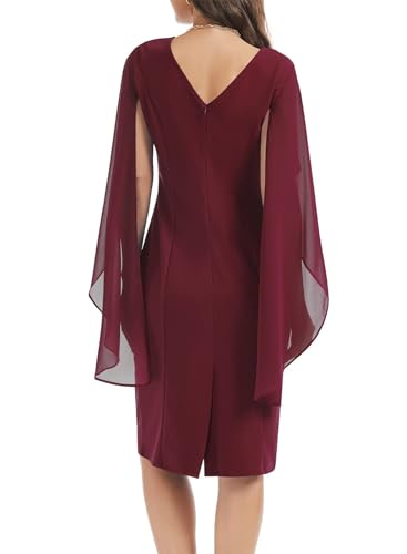 Image of HELYO Women's Chiffon Cloak Sleeve Mini Cape Dress V-Back Semi-Formal Elegant Bodycon Wedding Guest Evening Cocktail Dresses