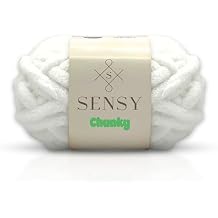 Sensy Chunky Yarn, Blanket Yarn, Chenille Yarn, Yarn for Crocheting, 7 oz, 28 Yards, Gauge 7 Jumbo White