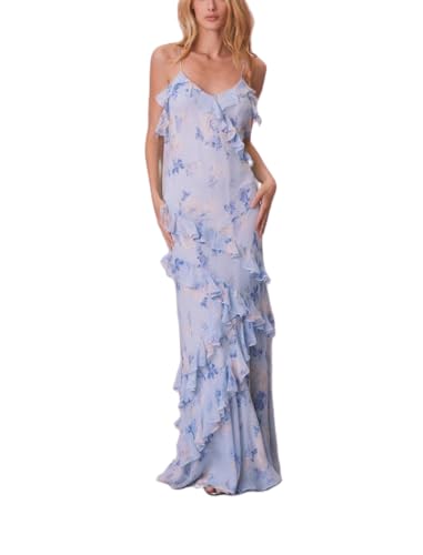Image of SOOKABEILA Women Y2k Boho Maxi Dress Floral Lace Sheer Tiered Flowy Cami Long Dress 2025 Summer Smocked Beach Sundress