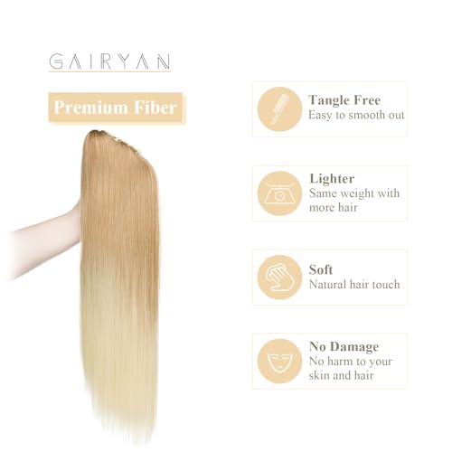 Gairyan Clip in Ponytail Hair Extensions 24 inch Ponytail Extension Long Straight Pony Tails Claw on Ponytail Synthetic Hairpieces for Women Soft Natural Look (Dark Blonde Ombre Bleach Blonde) - Image 3