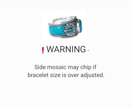 Mosaic Blue Stabilized Turquoise & Argentium Plated Stainless Steel Cuff Bracelet - Slightly Adjustable4