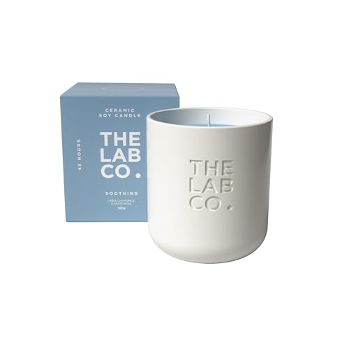 The Lab Co. Vela de cerámica de 280 g, 45 horas de tiempo de combustión. Fragancia relajante con lino y manzanilla y rosa blanca. Cera de soja 100% vegana