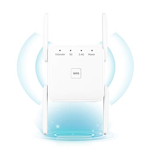 1200Mbps WiFi Booster Range Extender Repeaters, 2.4 & 5GHz Dual Band WPS Wireless Signal 4 Antennas 360Â° Full Coverage, Extend WiFi Signal to Smart Home & Alex Devices (White)