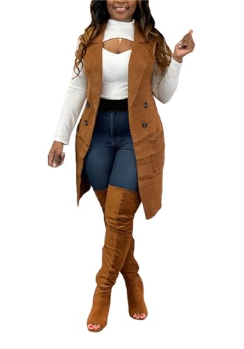 Yootiko Womens Sleeveless Sweater Vest Cable Knit Open Front Long Cardigan Waistcoat Jacket Outerwear Coat Brown cover