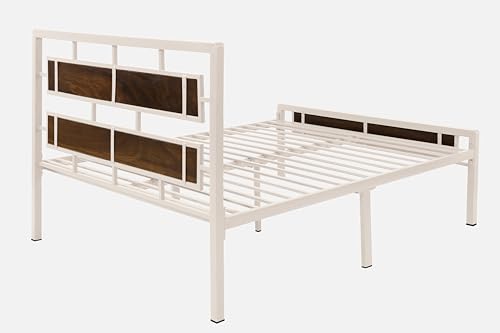 Image of Zeek Metal Queen Size Bed Without Storage | Wrought Iron Double Bed with Headboard & Footboard | Sturdy Powder Coated Platform Bed Queen Size Cot for BedroomLivingRoom Ivory (75x60)