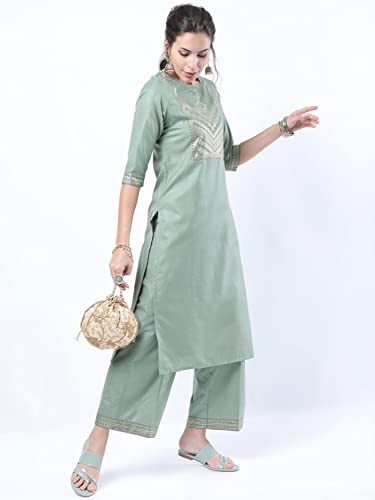 Image of KETCH Women's Polyester Regular Fit Threeforth Sleeve Ethnic Kurta Set