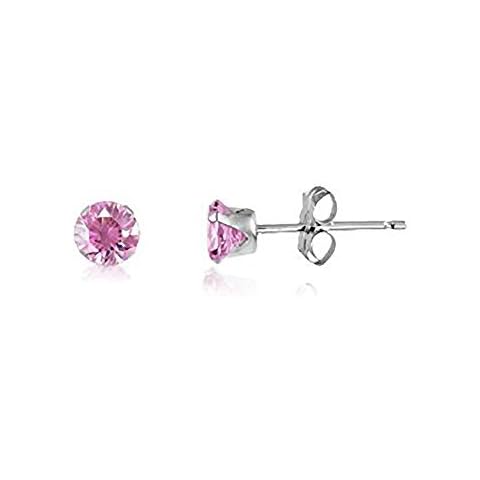 3MM Classic Brilliant Round Cut CZ Sterling Silver Stud Earrings - PINK - Or Choose From 2mm to 12mm. 3-PINK Cover