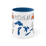 Generic Michigan Coffee Mug Michigander Souvenir Winter Water Wonderland Mackinac Bridge Ford T Great Lakes Cherry Lighthouse (Blue), 11oz, 65c7e7c4b9c7ad70e80a0fdc