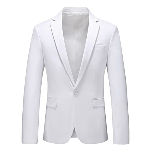 Men's Slim Fit Double Breasted Jacket Slim Fit Business Daily Prom Blazer Peak Lapel Groom Wedding Party Suit Coat (White 2,X-Large)