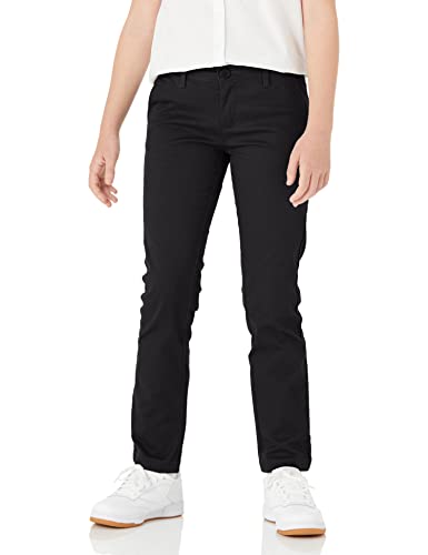 Image of Amazon Essentials Girls and Toddlers' School Uniform Straight Leg Adjustable Waist Flat-Front Chino Pants, Pack of 3