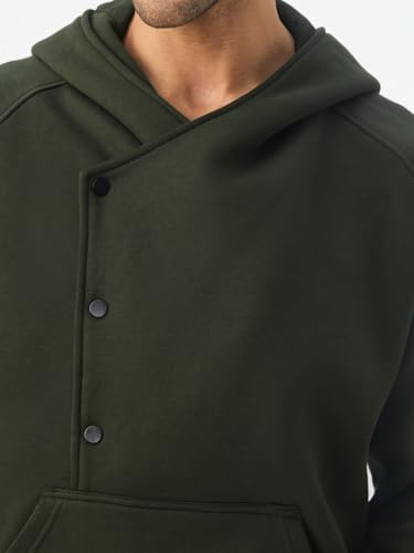 Image of The Souled Store Oversized Hoodie: Cypress Men and Boys Full Sleeves Hooded Neck Solid Cotton Blend Asymmetric Pullover Oversized Hoodies
