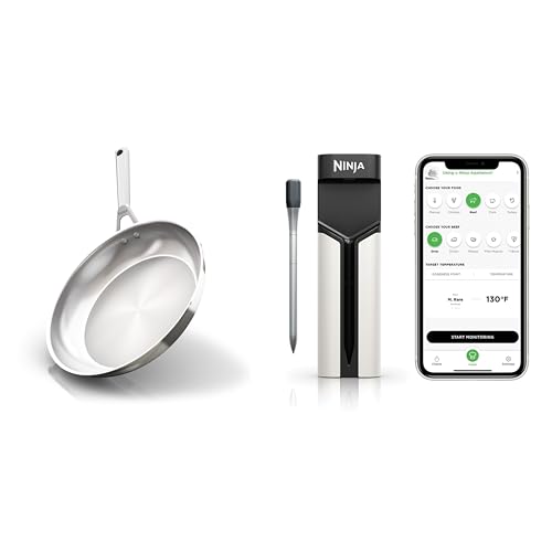 Image of Bundle of Ninja Everclad Commercial-Grade Stainless Steel 12 inch Fry Pan & ProChef Wireless Meat Thermometer Probe for Indoor Cooking, Bluetooth App Connection, Flareup Resistant, Waterproof, US Only