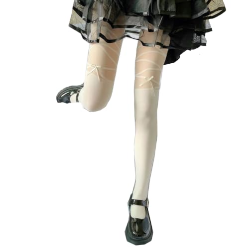 Image of Women's Lolita Patterned Tights Kawaii Bow Fishnet Stockings Lace Pantyhose