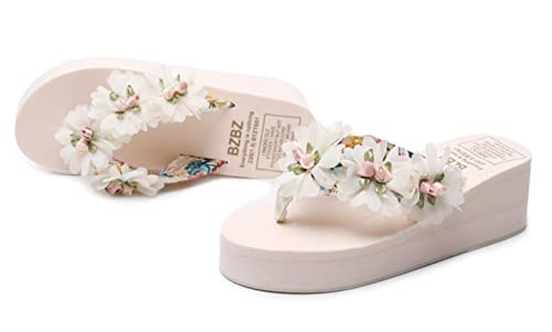 [ShuMing] サンダル レディース 厚底 ファッションサンダル 花柄 歩きやすい 夏靴 ビーチサンダル 可愛い スリッパ(40ピンク)